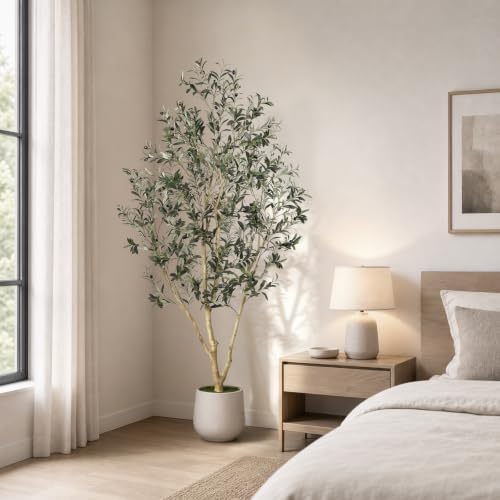 7FT Artificial Olive Tree Indoor with Elegant White Planter - Image 6