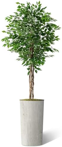 Artificial Tree in Modern Swirl Pattern Planter, Fake Ficus Silk Tree for Indoor and Outdoor Home Decoration - 75" Overall Tall (Plant Pot Plus Tree) - Image 2