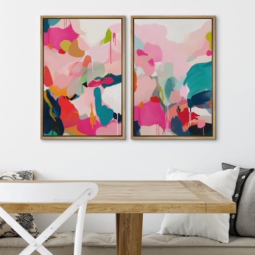 SIGNWIN Framed Canvas Print Wall Art Colorful Abstract Vibrant Pink and Blue Drip Illustrations Modern Art Decorative Contemporary for Living Room, Bedroom, Office - 16"" x24 x2 Natural - Image 4
