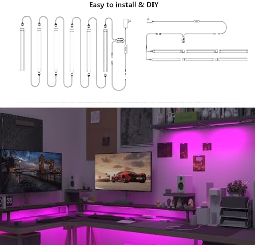Smart Under Cabinet Lighting with Remote,RGB Cabinet Lights,Color Changing LED Strip Lights for PC,Kitchen Under Counter Lighting Plug in,Shelf Lights,LED Light Bar,Work with Alexa,Google,App,6pcs - Image 6