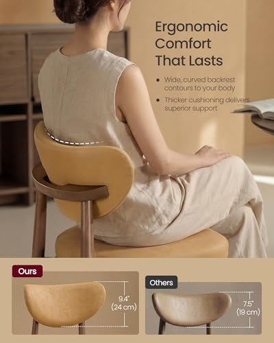 VASAGLE Wooden Bar Stools Set of 2, Synthetic Leather, Caramel Brown - Image 5