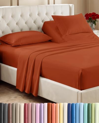 Flex Top Split Head King 4 Piece Sheet Set - Soft & Breathable - Terracotta by CGKUnlimited