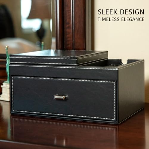 Mens Jewelry Box Organizer & Dresser Valet Tray - Premium Nightstand Station for Watches, Rings, and Accessories - Stylish Mens Dresser Top Organizer with Multiple Compartments and Soft Lining - Image 5
