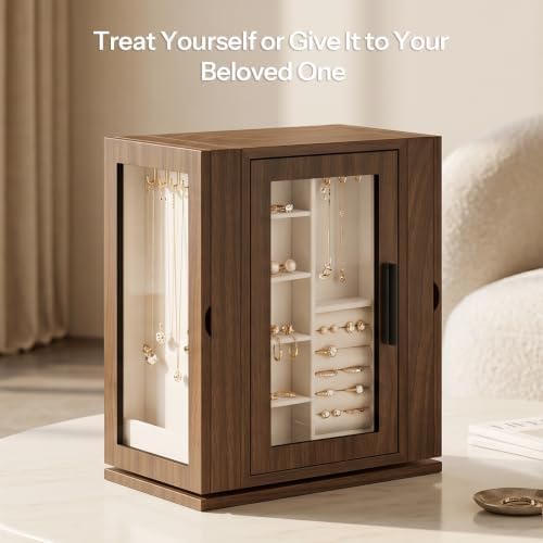 HOOBRO 360° Rotating Jewelry Box for Women, Wooden Jewelry Organizer - Image 3