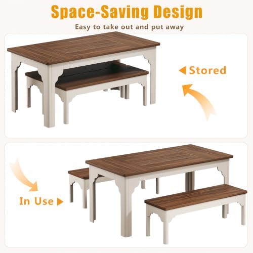ALEXNUTRE Farmhouse Dining Table with Benches 63" Kitchen Table Set for 4-6 - Image 3
