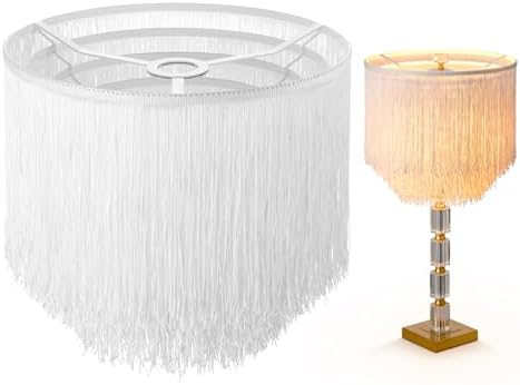 5-Tier Cake Drum Tassel Lamp shade Replacement for Table Lamps, Floor Lamps and Pendant Lights - Handcrafted Polyester Tassel, Includes E26 to Harp Converter (White) by ELFCABLIGHTING