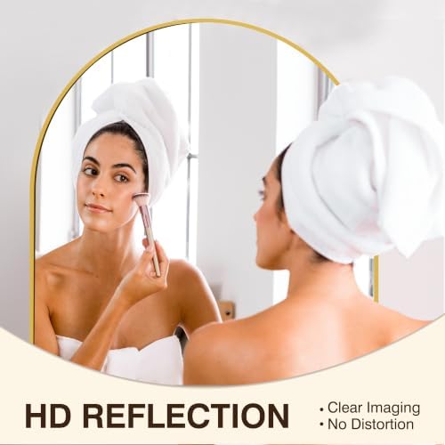 FICTOR 30" x 32" Arched Bathroom Vanity Mirror for Over Sink, Gold - Image 4