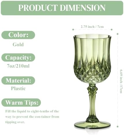 XUWAIDSGN 16 Pcs 7oz Plastic Vintage Wine Glasses Drinking Glasses Unbreakable Wedding Glassware Crystal Water Goblets Reusable Drinkware Vintage Champagne Flutes (16, Dark Green) - Image 2