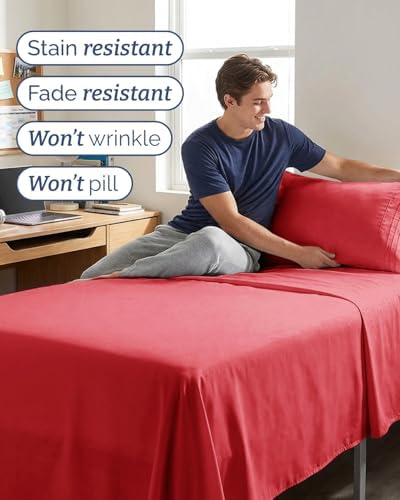 Twin XL 3 Piece Sheet Set - College Dorm Room Essentials - Red - Image 5