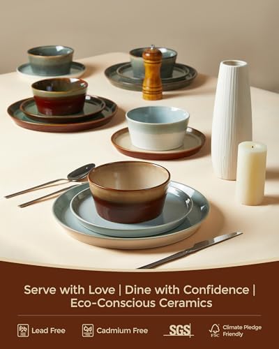 Pokini Ceramic Plates and Bowls Sets for 6, 18pcs Dinnerware Sets, Dish Set - Image 6