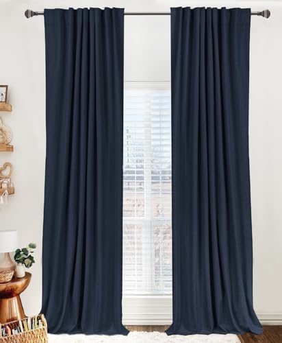 Linen Textured Total Blackout Curtains for Bedroom 108 Inches Long, Navy by 100BlackoutShield