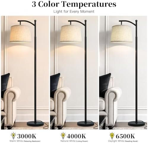 Cinyirong Black Arc Floor Lamp,62.5" Tall Mid Century Modern Standing Lamp with Foot Switch & 3 Color Temperatures & Remote Control,Black Floor Lamps for Living Room Bedroom (Bulb Included) - Image 3