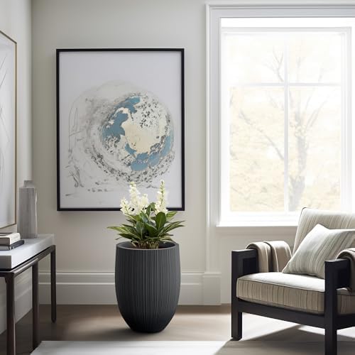 Kante Large Round Bullet Black Concrete Planter 21.7" Tall, Outdoor - Image 5