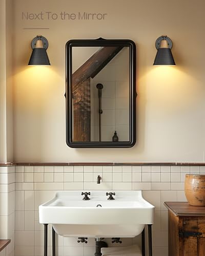 FEMILA Black Wall Sconces, Rustic Industrial Wall Lamps, 1-Light Sconces Wall Lighting with Hammered Metal Shade, Bathroom Vanity Light Fixture for Bedroom Living Room Kitchen,4FG59B BK - Image 4