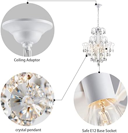WUZUPS Crystal Chandelier 5-Light Pendant Ceiling Light Modern Lighting Fixture for Bedroom Hallway Bar Kitchen Bathroom, H 22.6'' x W 19.2'', E12 Base, White - Image 3
