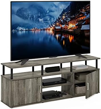 Furinno Jensen Entertainment Center Stand for TV up to 70 Inch, Plastic Pole, French Oak Grey/Black/Black - Image 4