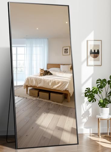 76"x34" Floor Mirror Full Length - Standing Mirror with Aluminum Alloy Frame, Large Body Mirror for Bedroom, Living Room, Wall Mounted or Leaning by INFINIGLASS