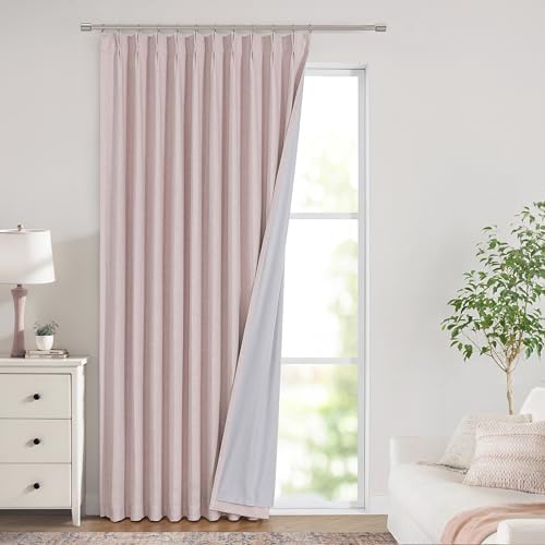 Vision Home Soft Pink Pinch Pleated Full Blackout Curtains Linen Blended Room Darkening Window Panels 95 inch for Living Room Bedroom Thermal Insulated Pinch Pleat Drapes with Hooks 60" Wx95 Lx1 by VisionHome