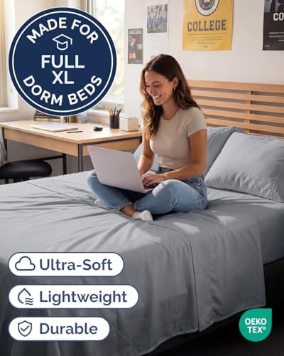 Full XL Sheets - 4 Piece Full XL Sheet Set - Cool & Breathable - Steel Blue - Image 2