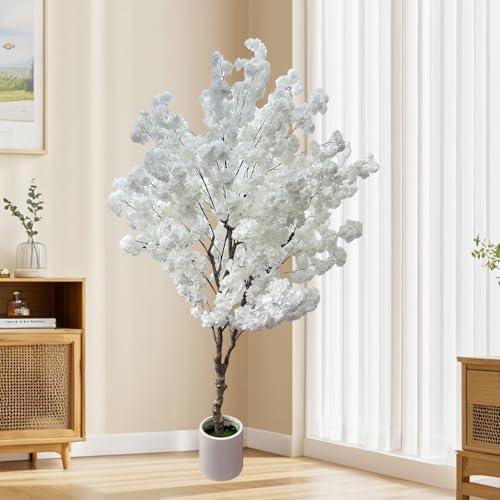 Cherry Blossom Tree 7ft, White Artificial Cherry Tree Fake White Tree for Wedding Party Home Living Room Decor - Image 6