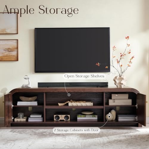 T4TREAM 70" Modern Fluted TV Stand with Storage, Dark Walnut - Image 3