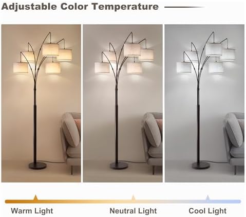 Dimmable Floor Lamp - Arc Floor Lamps for Living Room, 4000LM Super Bright Modern Tall Standing Lamp with Black Shades & Heavy Base, Mid Century Tree Floor Lamp for Bedroom Office - Image 5