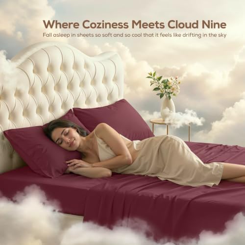 King Sheets Set, 4 Pieces 16" Deep Pocket Hotel Luxury Bed Sheets, Burgundy - Image 4