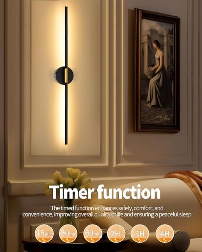 32" Battery Operated Wall Sconce Set of 2, Black Gold Wall Light - Image 4