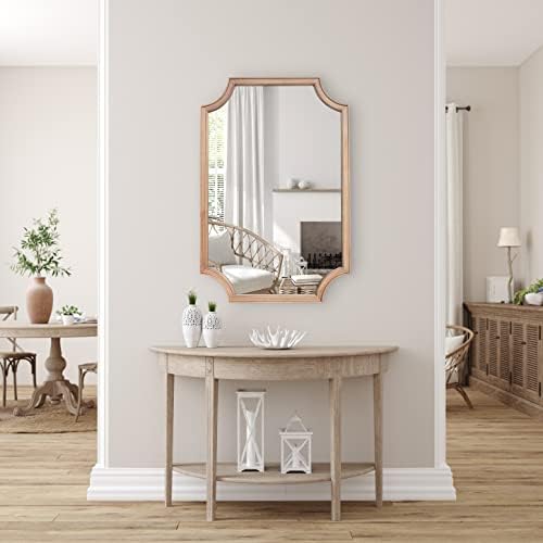 WallBeyond 24" x 36" Full Scalloped Corners Arch Rectangle Wall Mirror with Wood Frame for Entryway, Living Room or Bedroom Home Decor - Light Woodgrain [24" x 36" Natrual] - Image 3