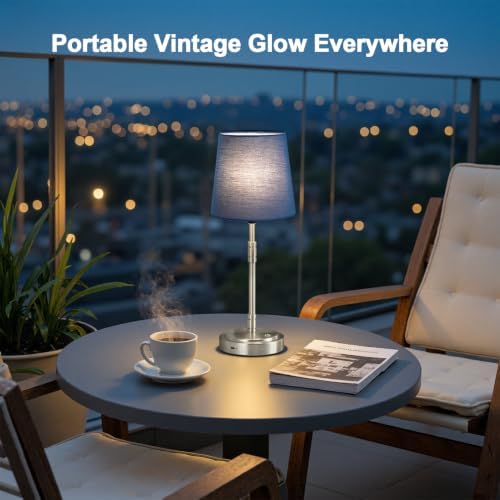 Cordless Table Lamps Set of 2 – Battery Operated Lamp with 7500mAh Rechargeable Battery, Stepless Dimmable Brushed Nickel Lamps with Blue Shade, Wireless Lamps for Dining Room (Bulbs Included) - Image 6