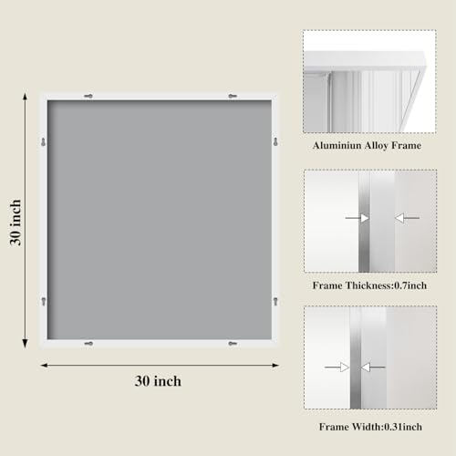 Koonmi White Rectangle Wall Mirror, 30x30 Inch Bathroom Mirror, Aluminum Frame Vanity Mirror for Entryway, Living Room, Bedroom Bathroom, Hangs Horizontally or Vertically - Image 2