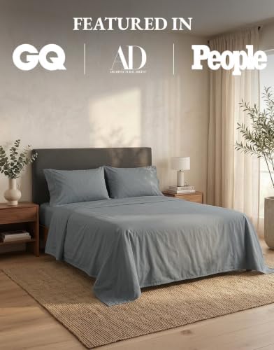LANE LINEN Twin Bed Sheets 100% Organic Cotton Soft 3pc Percale - Charcoal - Image 5