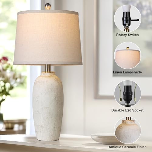 Jar Table Lamps Set of 2, 25" Ceramic Bedside Lamps for Bedroom, Beige Farmhouse Nightstand Lamps for Living Room - Image 3