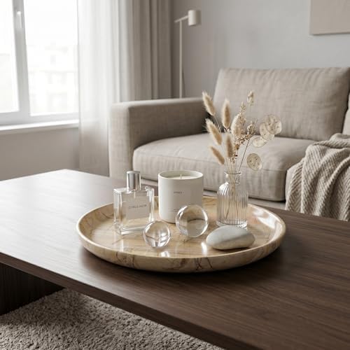 YKAJO Golden Horizon Round Marble Tray, 10" Deep Catchall Vanity Organizer - Image 7