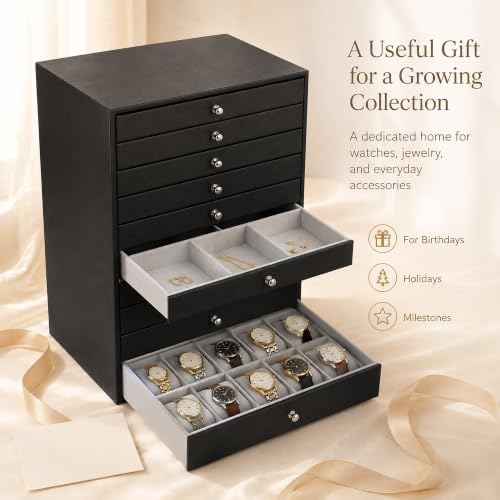 GUKA 10 Layer Jewelry Box with Drawers, Large Jewelry Organizer, Black/10 layer - Image 7