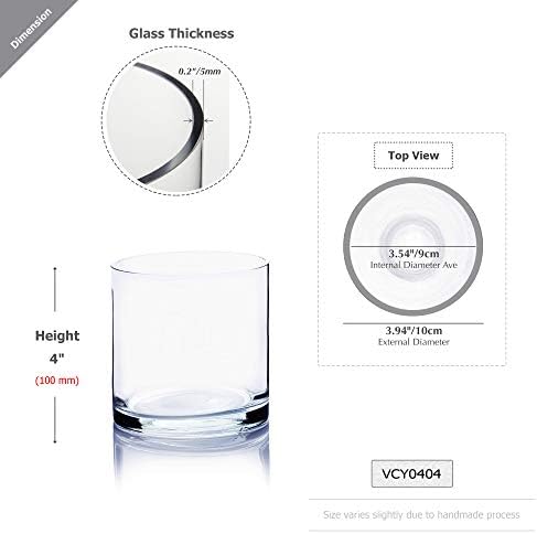 WGVI Thick Quality Weighted Clear Right Cylinder Glass Vases, 4" W x 4" H, Equilateral Cylinder, Votive Candle Holders, Terrarium Planter, Storage Container Pen Brush Holder, Bulk Wholesale, 6 Pieces - Image 3