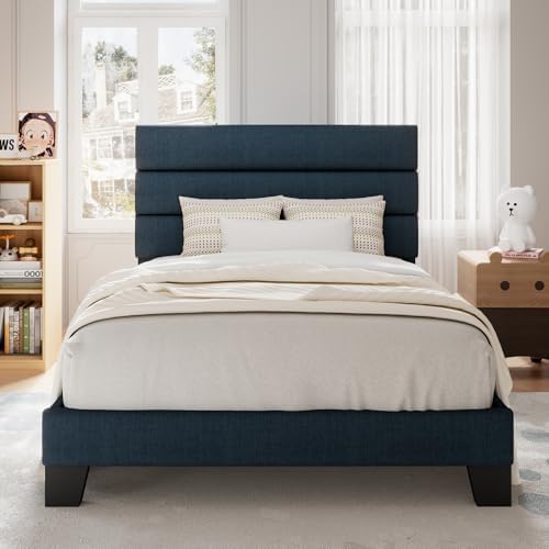 Allewie Twin Size Platform Bed Frame with Fabric Upholstered Headboard - Image 3