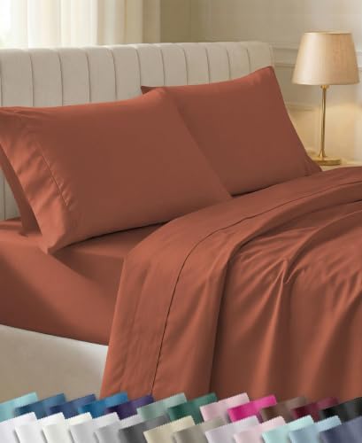 California Design Den Soft 100% Cotton Sateen Queen Sheet Set, 4 Pcs, Rust by CaliforniaDesignDen