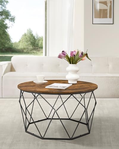 VASAGLE Round Coffee Table, 31.5-Inch Center Table, Diamond-Shaped Frame - Image 2