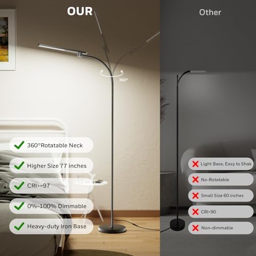 Honeywell LED Floor Lamp Dimmable Gooseneck Reading Living Room Bedroom 77" - Image 2