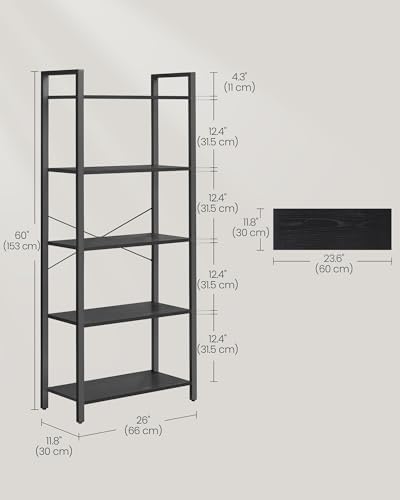 VASAGLE 5-Tier Bookshelf, Bookcase with Shelves, Storage Shelf, Living Room - Image 3