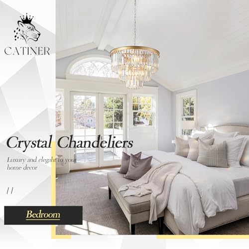 CATINER 20" Modern Crystal Chandeliers,7 Lights Gold Round Light Fixture - Image 6