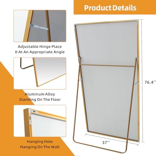 LFT HUIMEI2Y 76.4"x37" Full Length Mirror, Gold Floor Mirror - Image 3