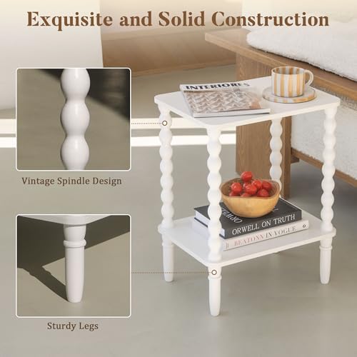 Fultyle White Side Table, 2-Tier Small End Table, Modern Night Stand - Image 4
