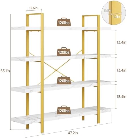 OtterOasis Heavy Duty 4-Tier Industrial Bookcase, 47" Wide Wood Bookshelf for Home Office, 120lbs Shelf Capacity, Shelving Display with Reinforced Horizontal Shelf for Living Room Bedroom,White - Image 2