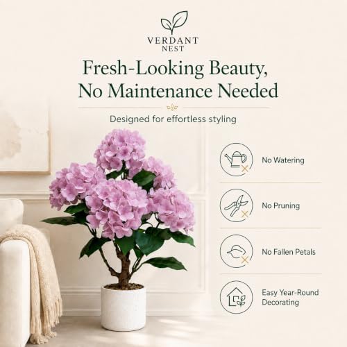 Artificial Hydrangea Trees, 2-Pack, Weighted Pots for Front Porch - Image 5