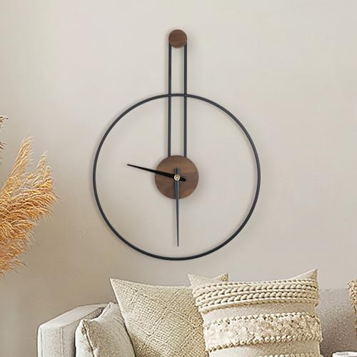 DRELIFAM Modern Wall Clock Large Wall Clocks with Walnut Dial Silent Non-Ticking for Living Room Home Decor Bedroom Kitchen Office 17.8''× 24.4'' (Black, Medium) by DRELIFAM