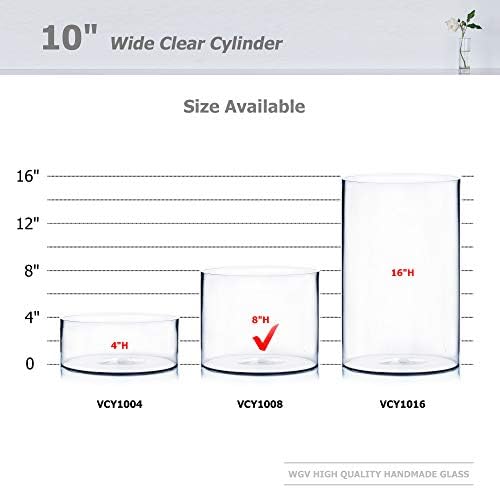 WGV Cylinder Vase, Width 10", Height 8", Clear Wide Large Diameter Flower Glassware, Floral Container, Planter Terrarium for Wedding Party Event, Home Accent Decor, 1 Piece - Image 3
