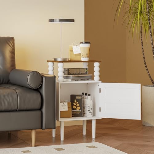 Veegle White Nightstand,Mid-Century Modern Bedside Table with Storage Drawer and Open Wood Shelf, for Bedroom and Small Spaces,Night Stand with Solid Wood Legs (White) - Image 5