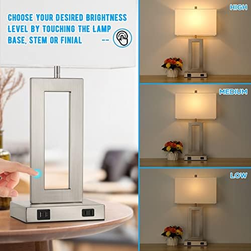 TOBUSA 22" Silver Modern Table Lamp Set of 2 with 2 USB Ports&AC Outlet - Image 5